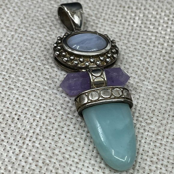 Vintage Whitney Kelly Sterling Silver Pendant w/ Agate, Amethyst & Chalcedony - Picture 14 of 17